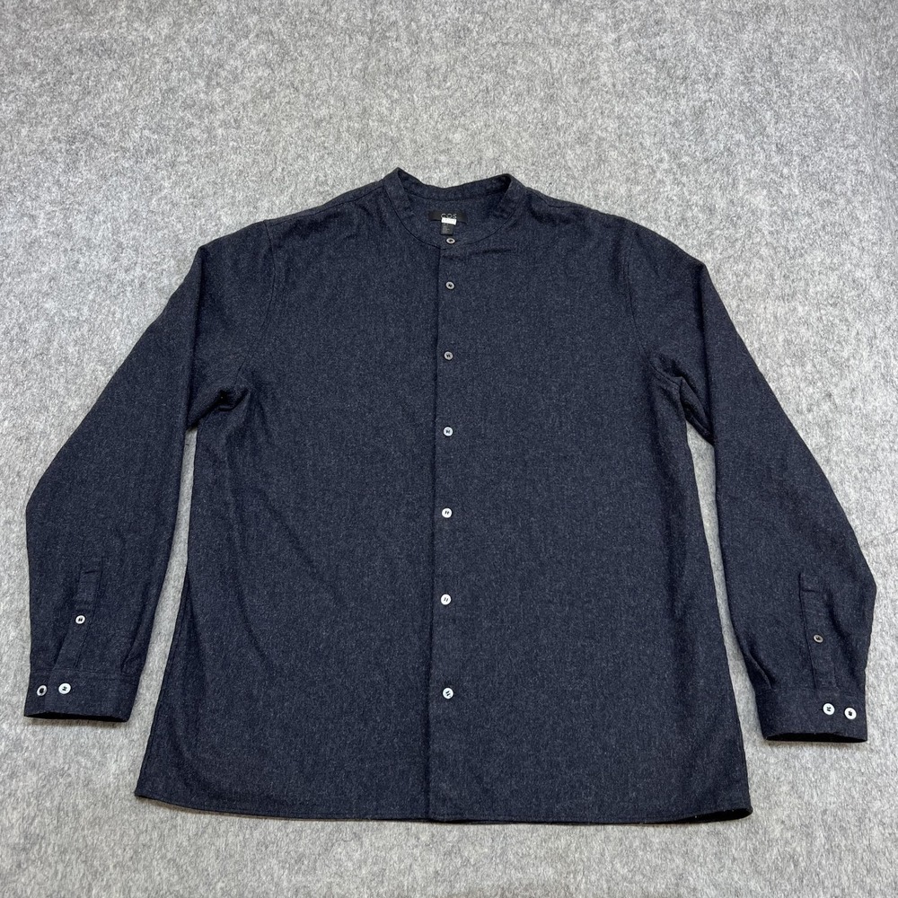 COS Shirt Mens XL 17 Blue Wool Blend Band Collar Long Sleeve Casual Preppy